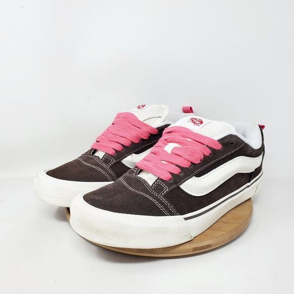 Vans Knu Skool Shoes Womens 10.5 Brown Suede Pink Laces Fat Tongue Skate Sneaker - Picture 1 of 13